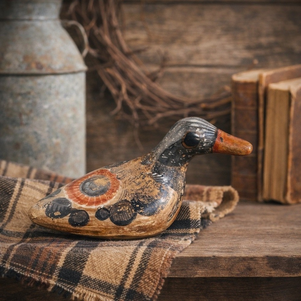 Vintage Tonala Mexican Folk Art Pottery Duck Figurine‎ Hand Painted Ceramic 6.5"